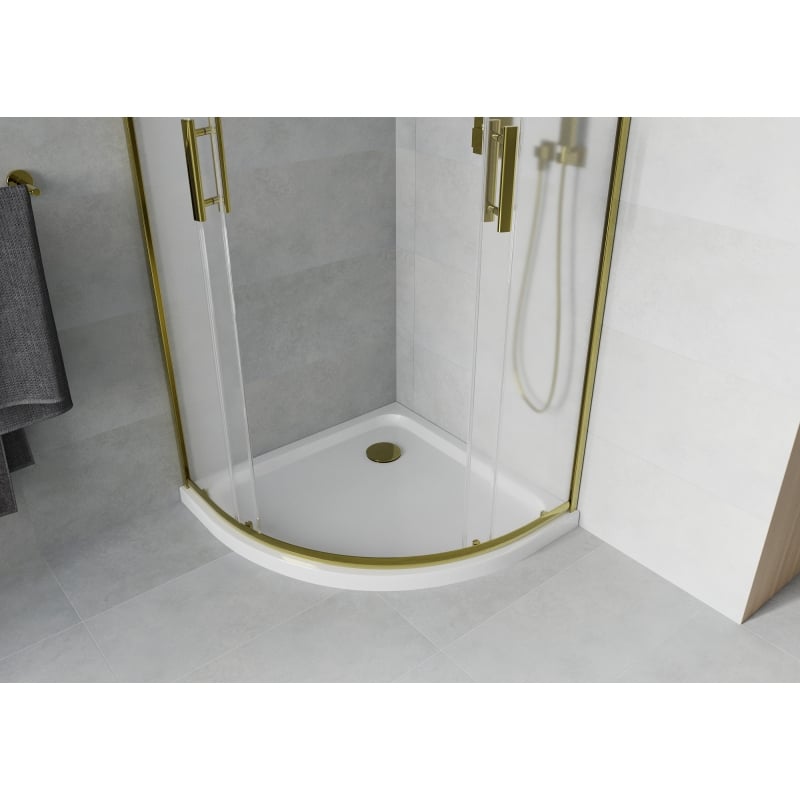 Mexen Rio semi-circular shower cabin 90 x 90 cm, frost, gold + Flat shower tray, white - 863-090-090-50-30-4110G