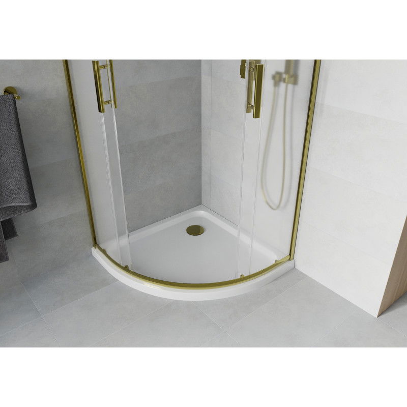 Mexen Rio semi-circular shower cabin 90 x 90 cm, frost, gold + Flat tray, white - 863-090-090-50-30-4110G