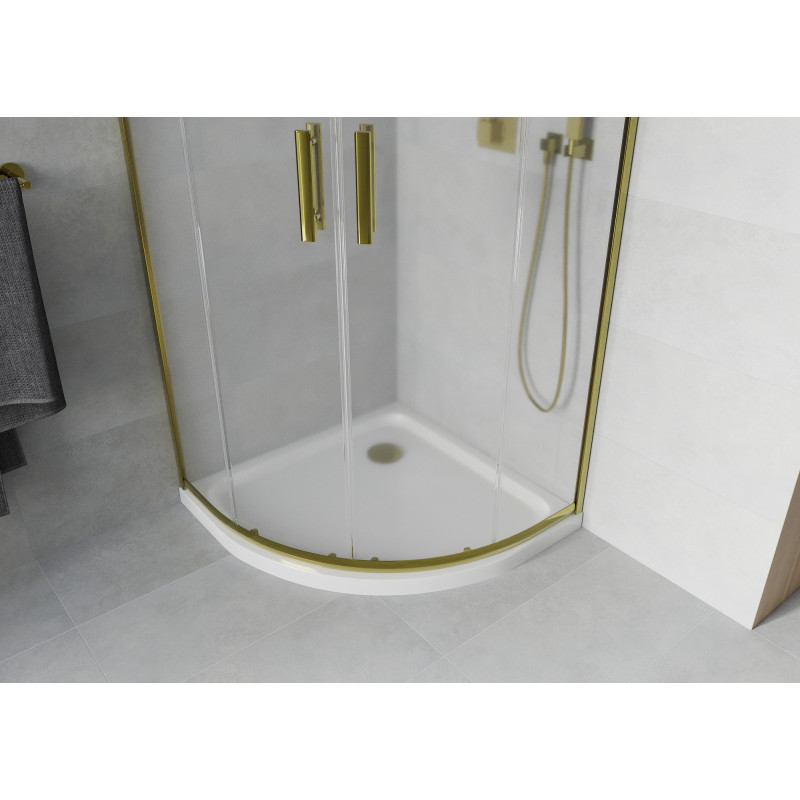 Mexen Rio semi-circular shower cabin 90 x 90 cm, frosted, gold + Flat white shower tray - 863-090-090-50-30-4110G