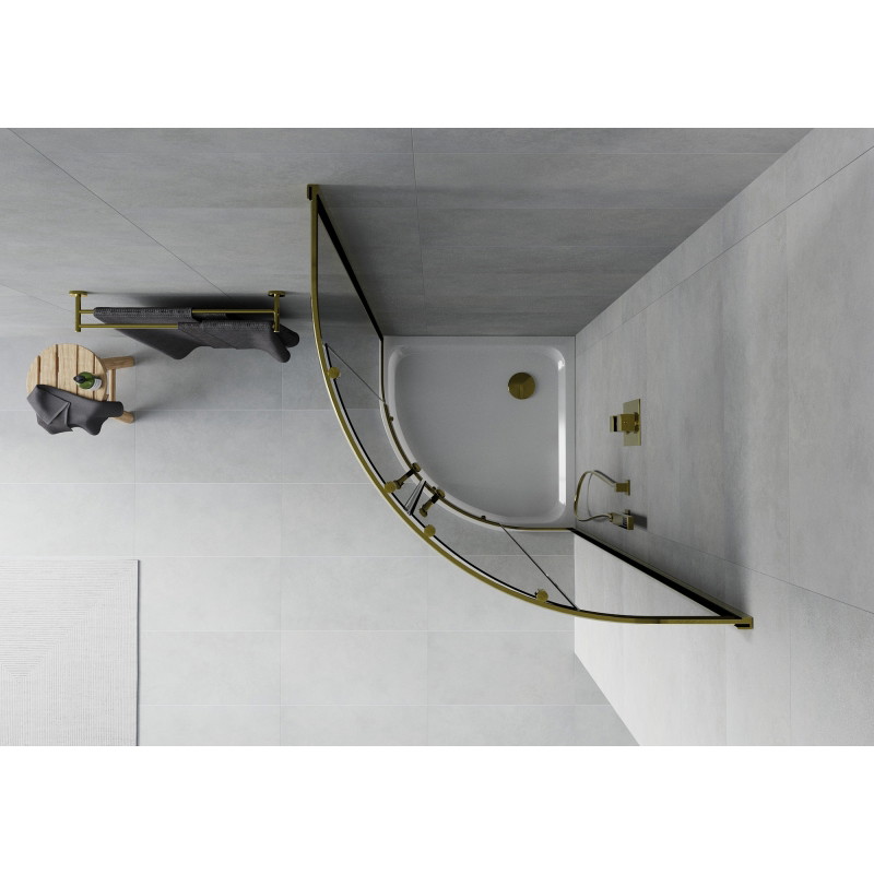 Mexen Rio 80 x 80 cm Semi-Circular Shower Cabin, Graphite, Gold + Flat Tray, White - 863-080-080-50-40-4110G