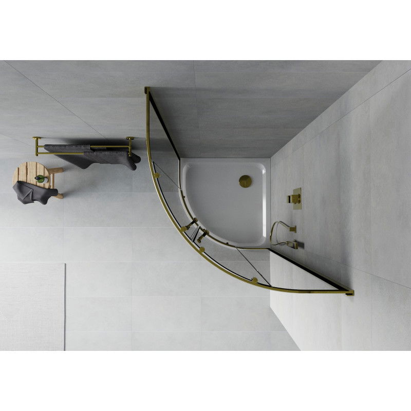 Mexen Rio semi-circular shower enclosure 80 x 80 cm, graphite, gold + Flat tray, white - 863-080-080-50-40-4110G
