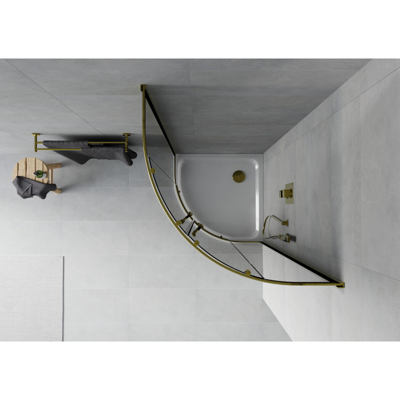 Mexen Rio shower cabin semicircular 80 x 80 cm, graphite, gold + Flat tray, white - 863-080-080-50-40-4110G