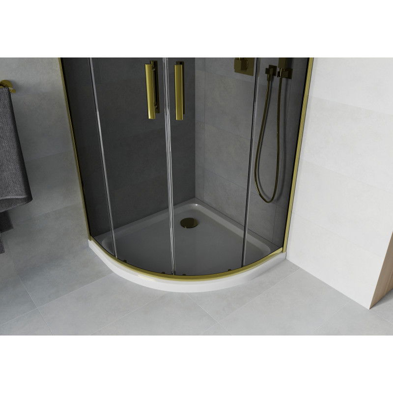 Mexen Rio semi-circular shower enclosure 80 x 80 cm, graphite, gold + Flat tray, white - 863-080-080-50-40-4110G