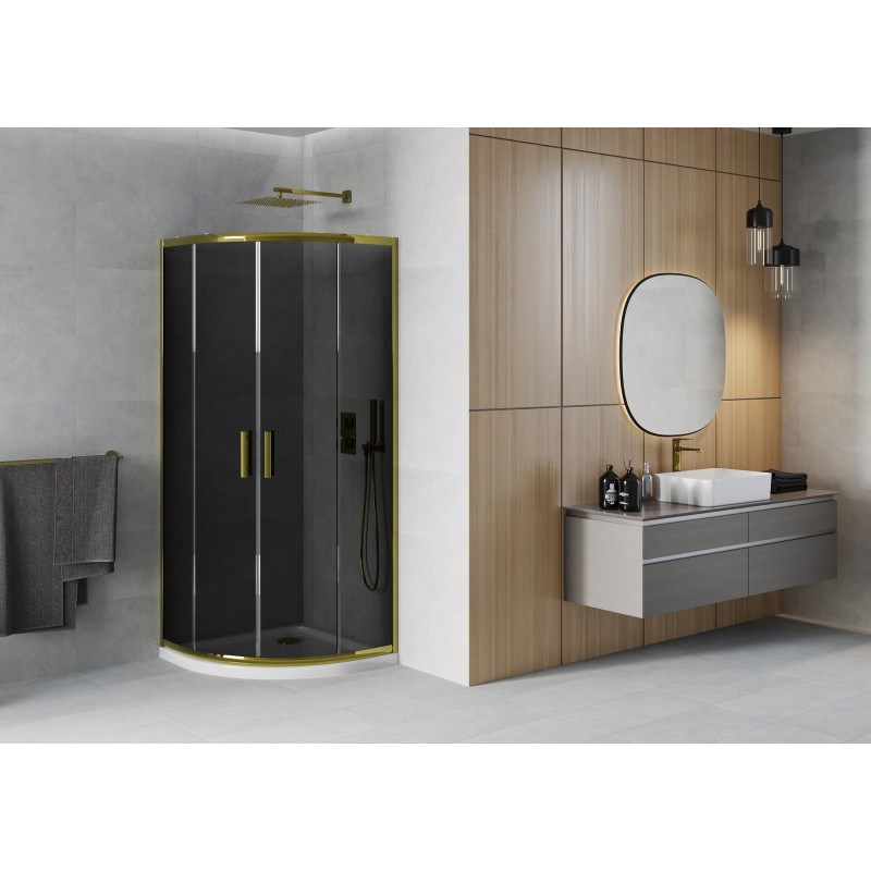 Mexen Rio shower cabin semicircular 80 x 80 cm, graphite, gold + Flat tray, white - 863-080-080-50-40-4110G