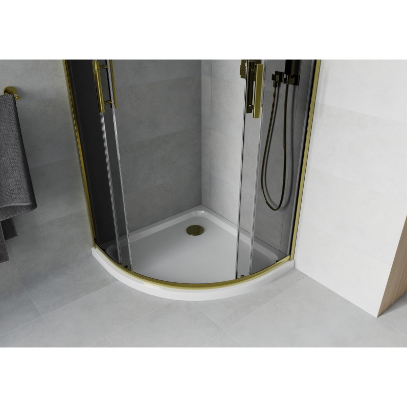 Mexen Rio 80 x 80 cm Semi-Circular Shower Cabin, Graphite, Gold + Flat Tray, White - 863-080-080-50-40-4110G