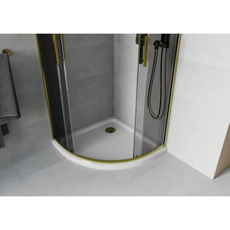 Mexen Rio semi-circular shower enclosure 80 x 80 cm, graphite, gold + Flat tray, white - 863-080-080-50-40-4110G