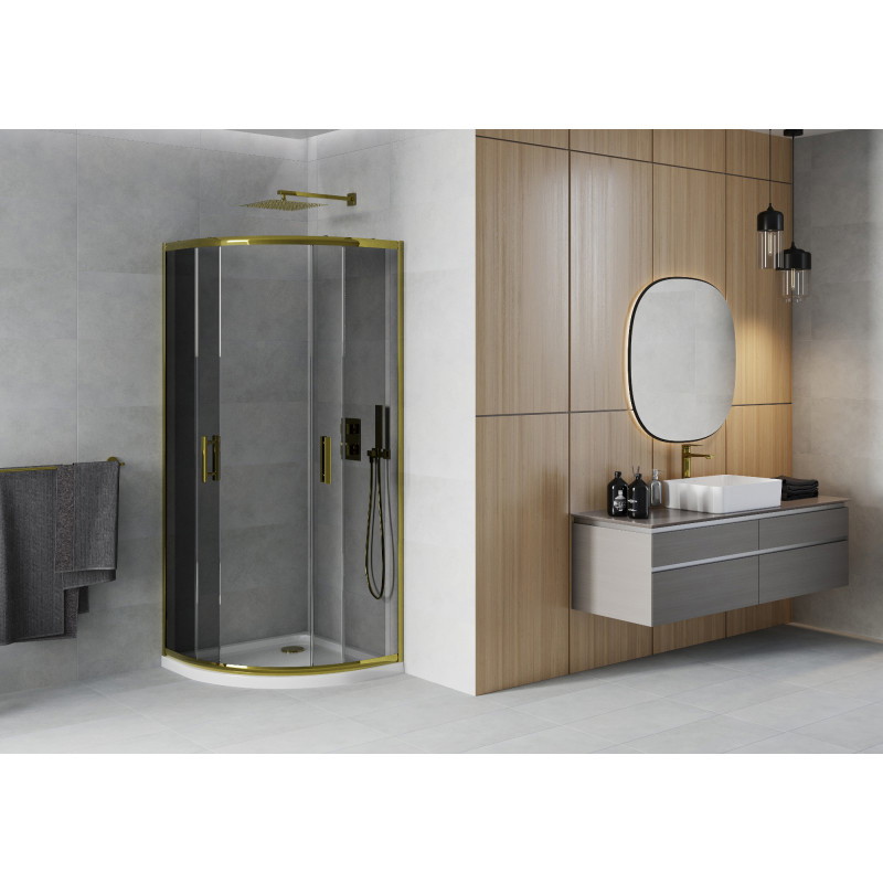 Mexen Rio shower cabin semicircular 80 x 80 cm, graphite, gold + Flat tray, white - 863-080-080-50-40-4110G