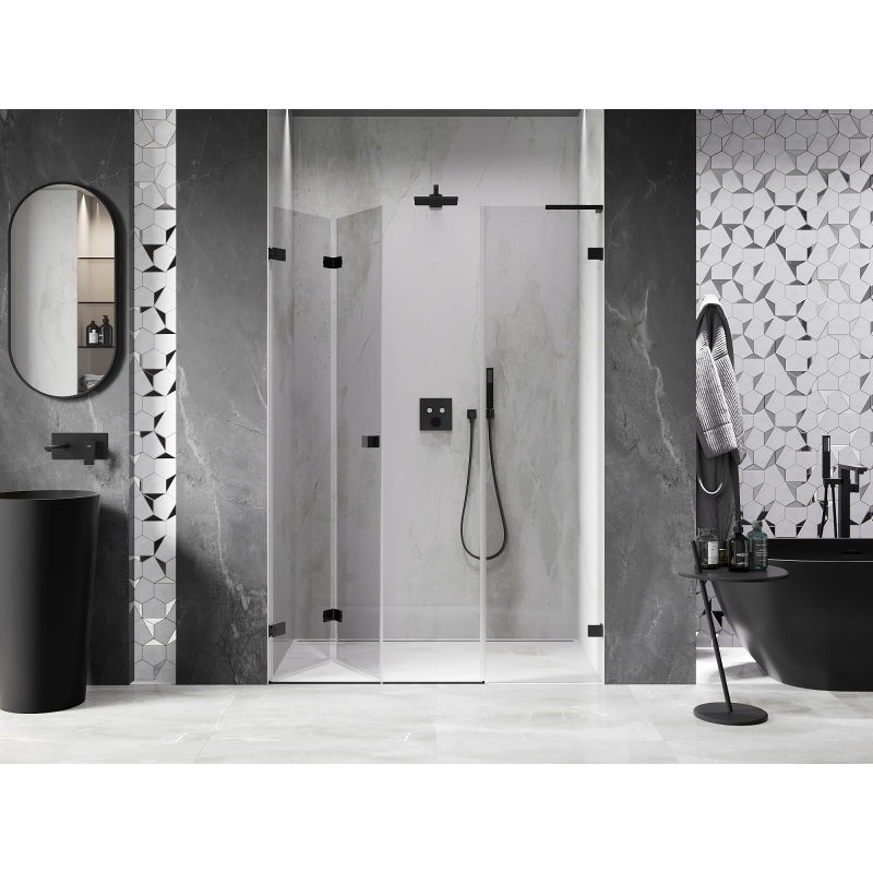 Mexen Lunar-F L foldable shower door left 140 cm, transparent, black - 836SL-140-050-70-00-L