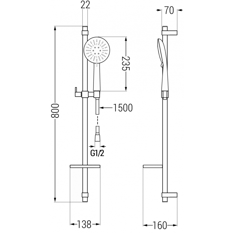 Mexen DQ67 Sliding Shower Set, Black - 785674581-70