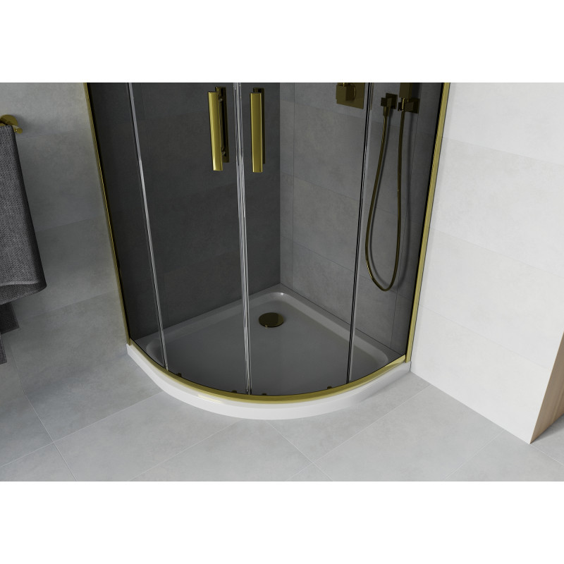 Mexen Rio semi-circular shower cabin 90 x 90 cm, graphite, gold + Flat tray, white - 863-090-090-50-40-4110G