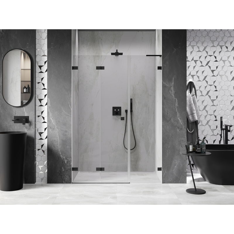 Mexen Lunar-F L 150 cm Folding Shower Door Left, Transparent, Black - 836SL-150-050-70-00-L