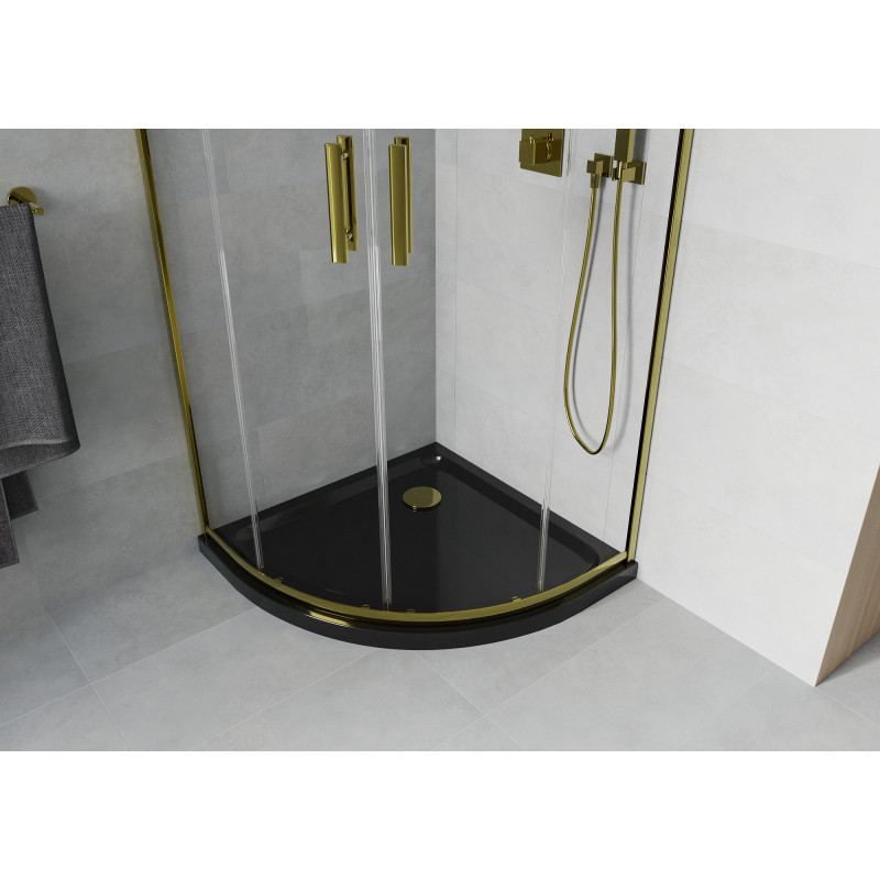 Mexen Rio semi-circular shower cabin 80 x 80 cm, transparent, gold + Flat tray, black - 863-080-080-50-00-4170G