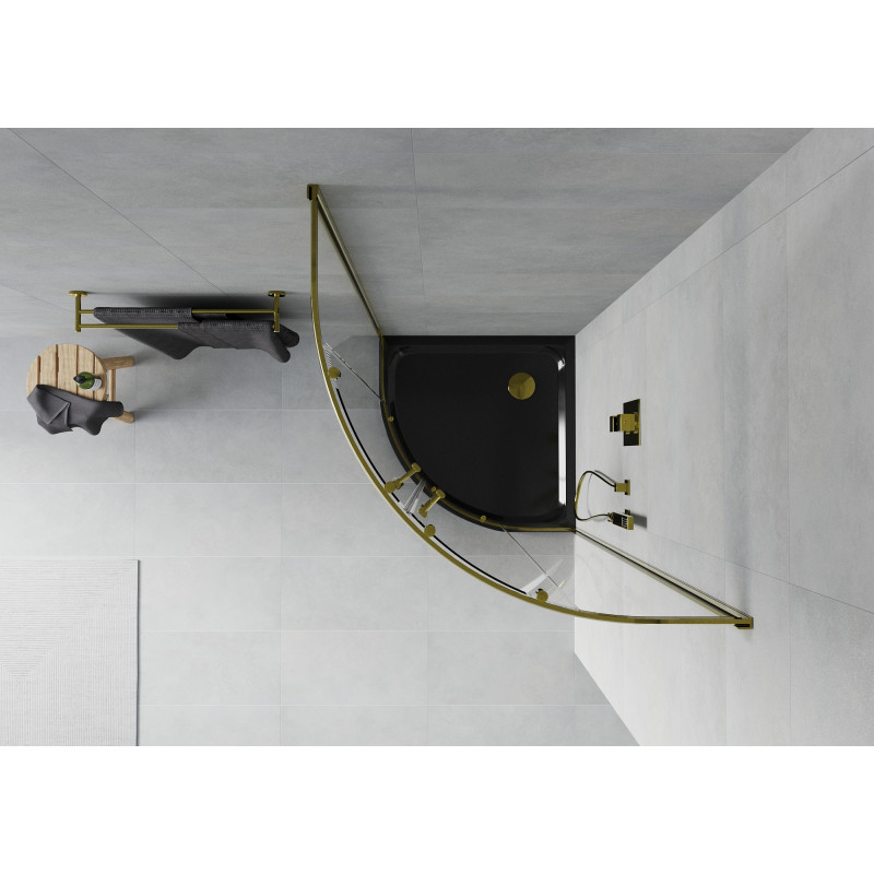 Mexen Rio semi-circular shower cabin 80 x 80 cm, transparent, gold + Flat tray, black - 863-080-080-50-00-4170G