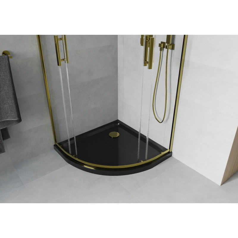 Mexen Rio semi-circular shower cabin 80 x 80 cm, transparent, gold + Flat tray, black - 863-080-080-50-00-4170G