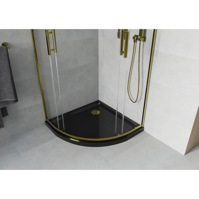 Mexen Rio semicircular shower enclosure 80 x 80 cm, transparent, gold + Flat tray, black - 863-080-080-50-00-4170G