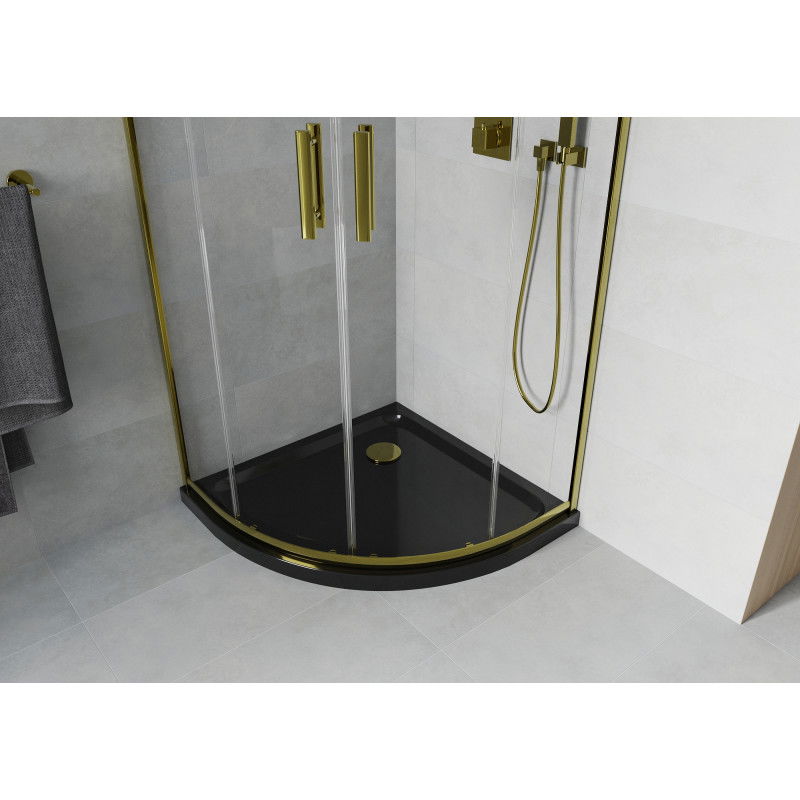 Mexen Rio semi-circular shower enclosure 90 x 90 cm, transparent, gold + Flat tray, black - 863-090-090-50-00-4170G