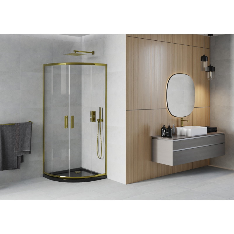 Mexen Rio semi-circular shower cabin 90 x 90 cm, transparent, gold + Flat tray, black - 863-090-090-50-00-4170G