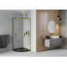 Mexen Rio corner shower cabin 90 x 90 cm, transparent, gold + Flat shower tray, black - 863-090-090-50-00-4170G