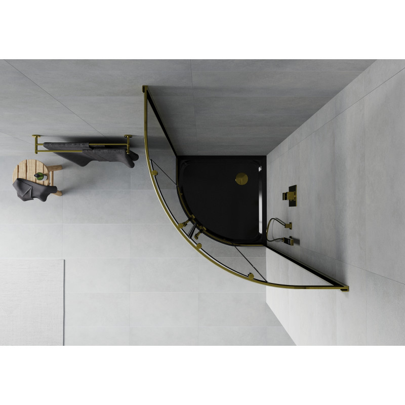 Mexen Rio semi-circular shower cabin 90 x 90 cm, graphite, gold + Flat shower tray, black - 863-090-090-50-40-4170G
