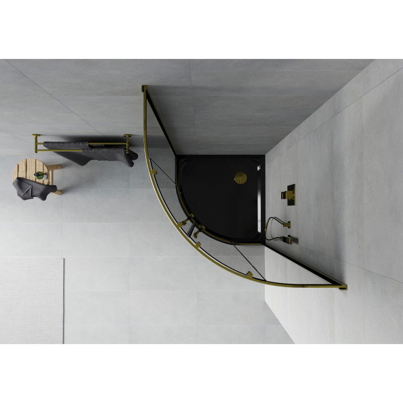 Mexen Rio semi-circular shower cabin 90 x 90 cm, graphite, gold + Flat tray, black - 863-090-090-50-40-4170G