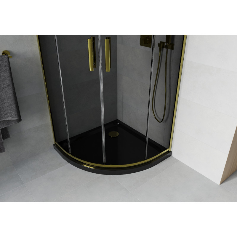 Mexen Rio semi-circular shower cabin 90 x 90 cm, graphite, gold + Flat shower tray, black - 863-090-090-50-40-4170G