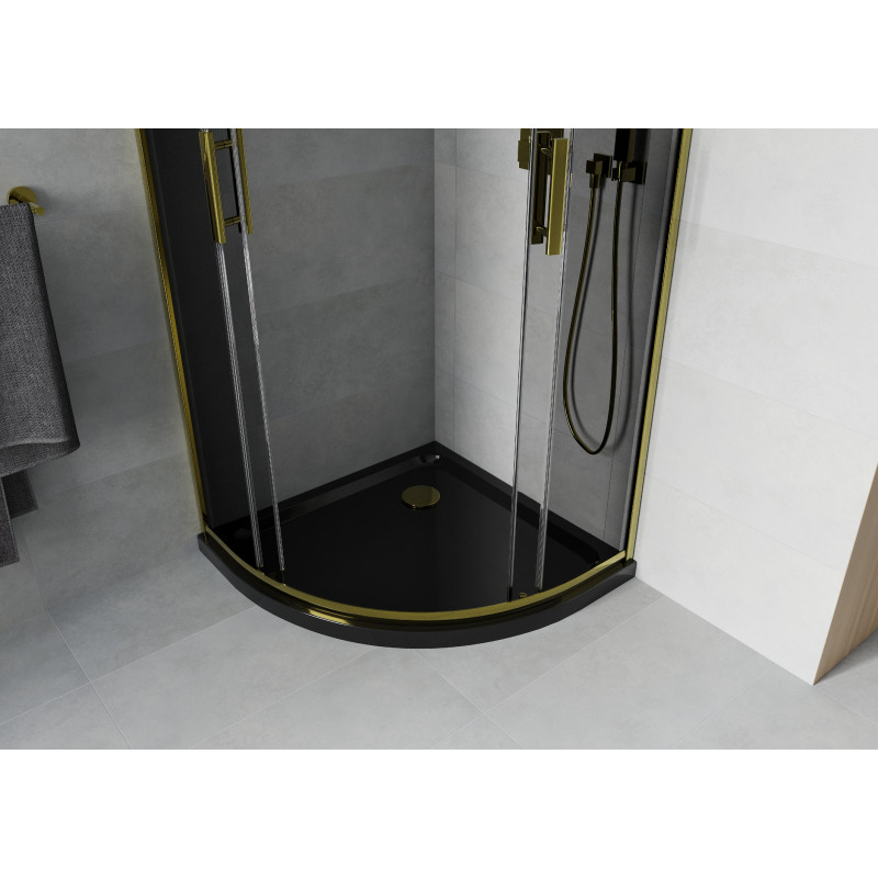Mexen Rio semi-circular shower cabin 90 x 90 cm, graphite, gold + Flat shower tray, black - 863-090-090-50-40-4170G