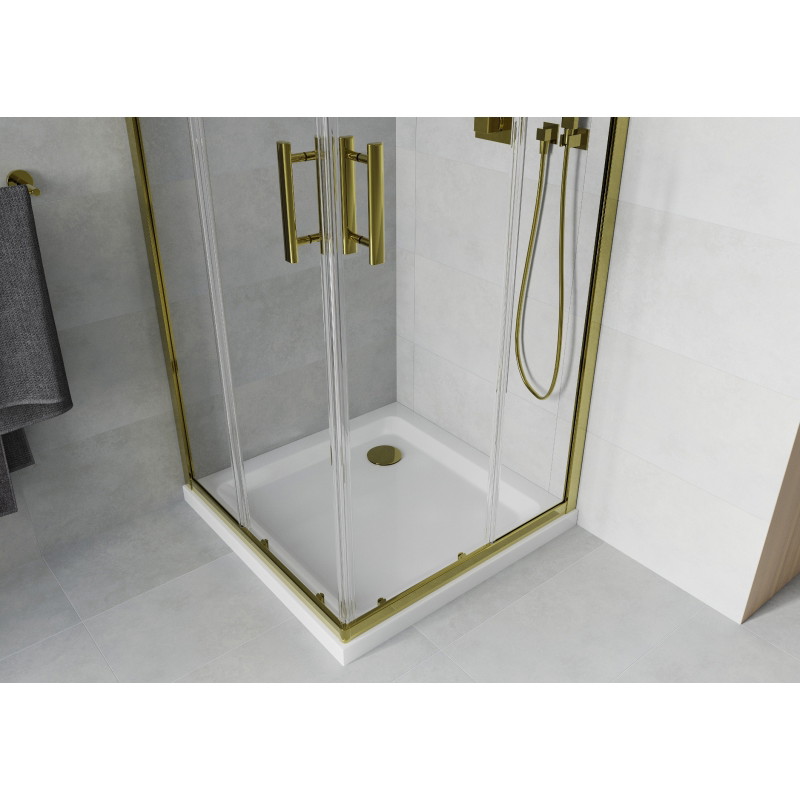 Mexen Rio square shower enclosure 70 x 70 cm, transparent, gold + Flat tray, white - 860-070-070-50-00-4010G