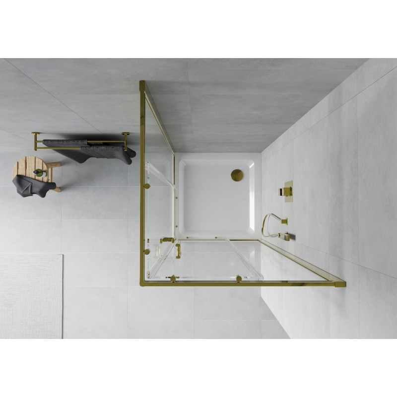 Mexen Rio square shower enclosure 70 x 70 cm, transparent, gold + Flat tray, white - 860-070-070-50-00-4010G