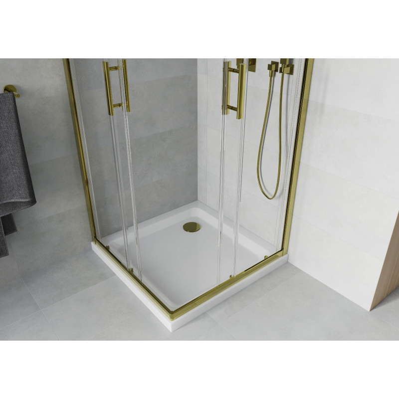 Mexen Rio square shower cabin 70 x 70 cm, transparent, gold + Flat tray, white - 860-070-070-50-00-4010G