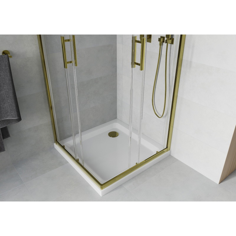 Mexen Rio square shower enclosure 70 x 70 cm, transparent, gold + Flat tray, white - 860-070-070-50-00-4010G