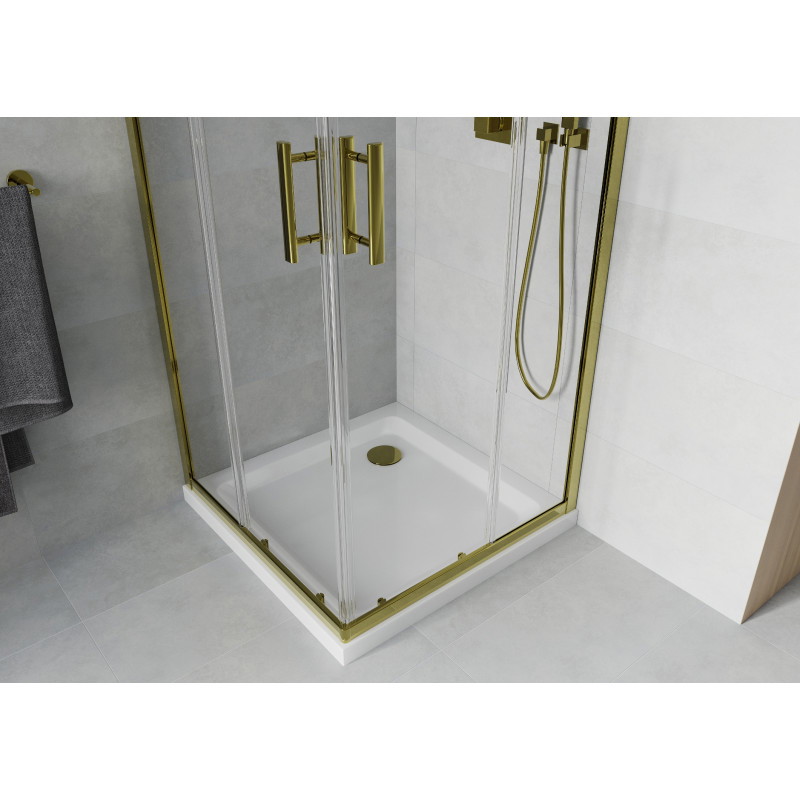 Mexen Rio shower cabin square 80 x 80 cm, transparent, gold + Flat shower tray, white - 860-080-080-50-00-4010G
