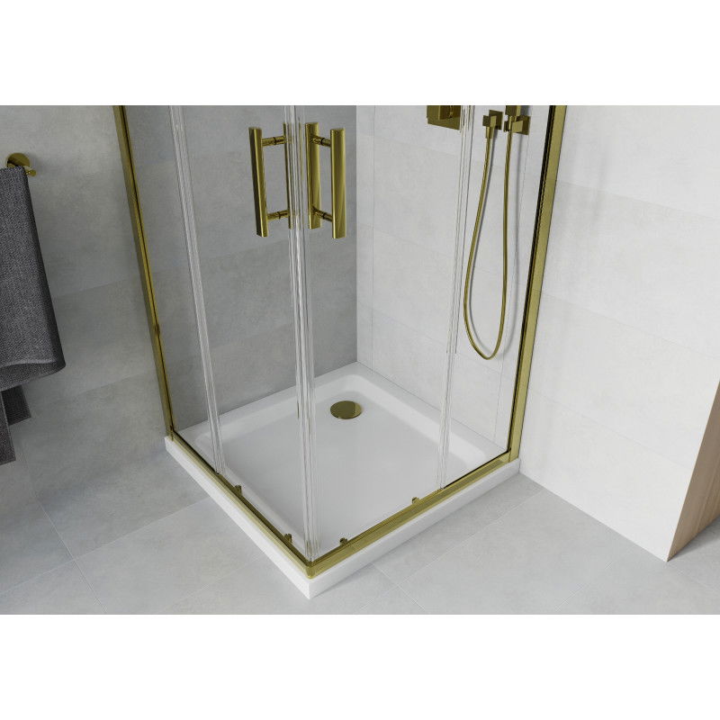 Mexen Rio square shower enclosure 80 x 80 cm, transparent, gold + Flat tray, white - 860-080-080-50-00-4010G