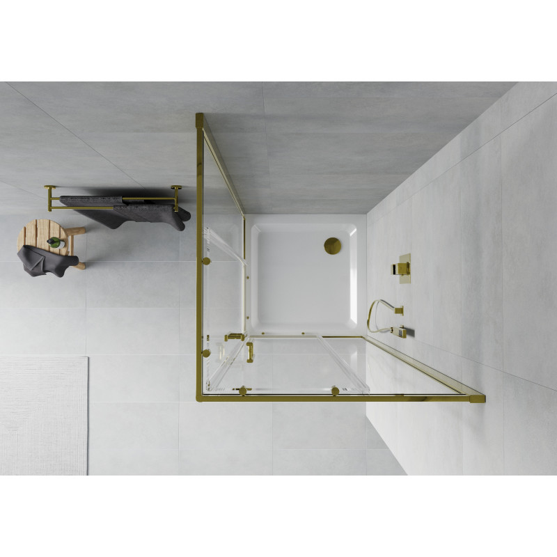 Mexen Rio shower cabin square 80 x 80 cm, transparent, gold + Flat shower tray, white - 860-080-080-50-00-4010G