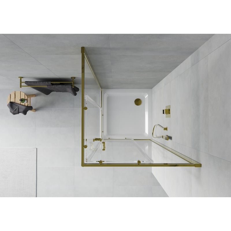 Mexen Rio square shower enclosure 80 x 80 cm, transparent, gold + Flat shower tray, white - 860-080-080-50-00-4010G