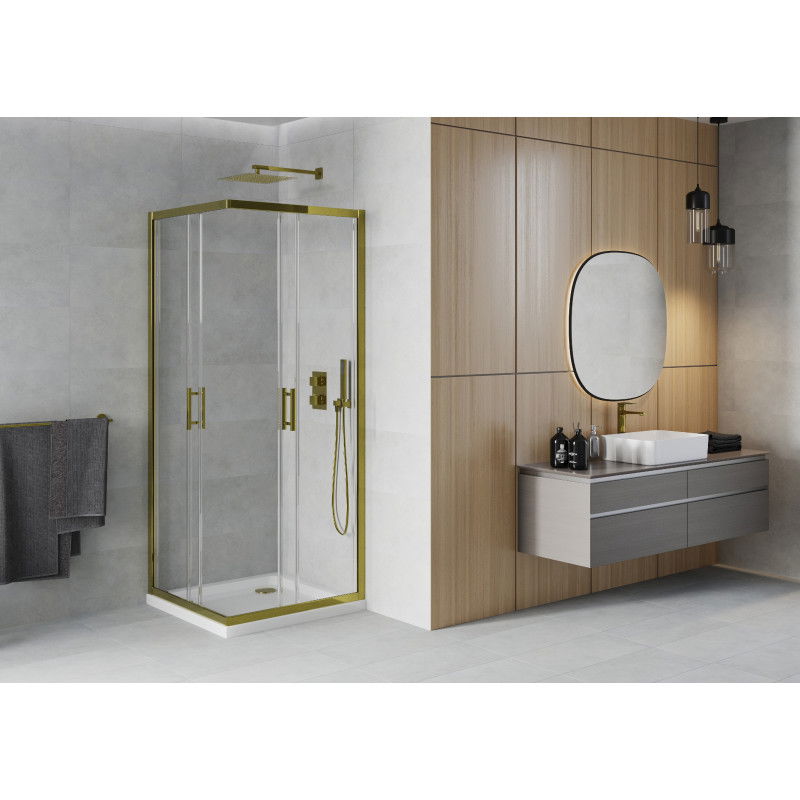 Mexen Rio square shower enclosure 80 x 80 cm, transparent, gold + Flat tray, white - 860-080-080-50-00-4010G