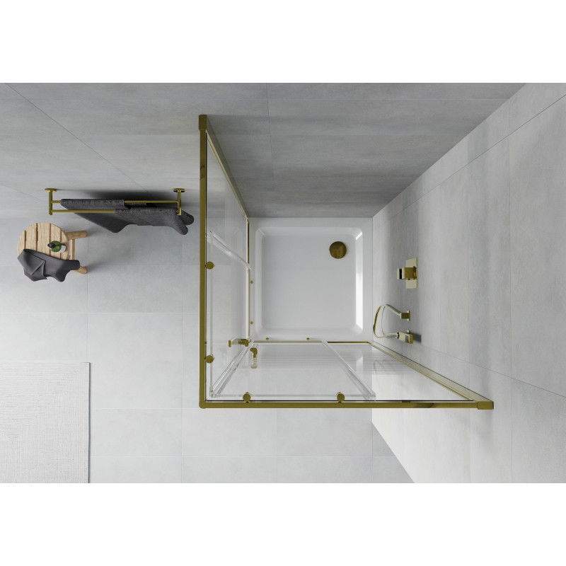 Mexen Rio square shower cabin 70 x 70 cm, white stripes, gold + Flat tray, white - 860-070-070-50-20-4010G