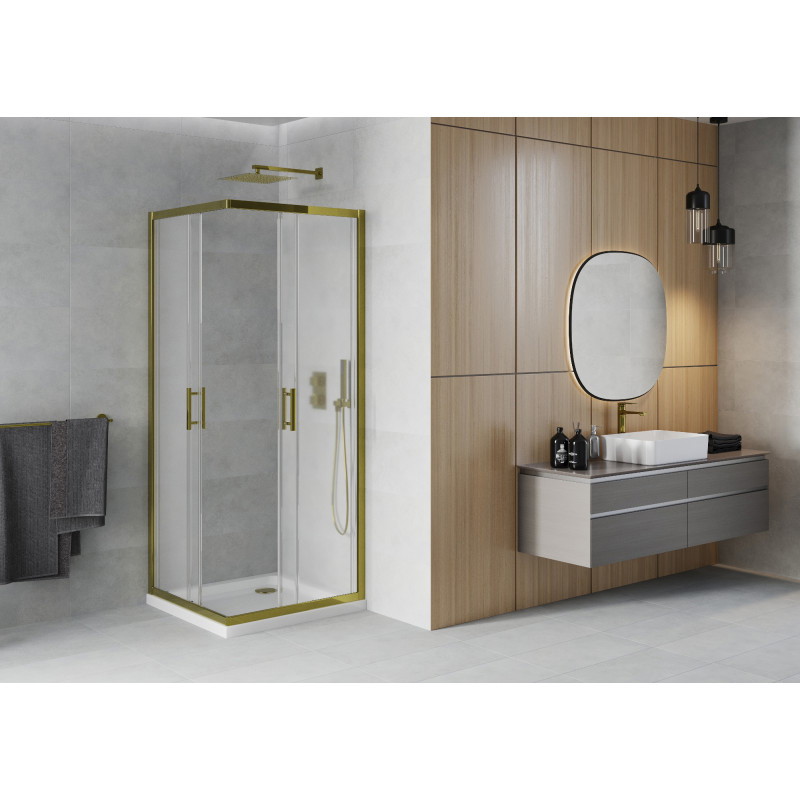 Mexen Rio square shower cabin 70 x 70 cm, frost, gold + Flat tray, white - 860-070-070-50-30-4010G