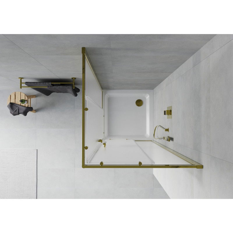 Mexen Rio square shower enclosure 70 x 70 cm, frosted, gold + Flat tray, white - 860-070-070-50-30-4010G