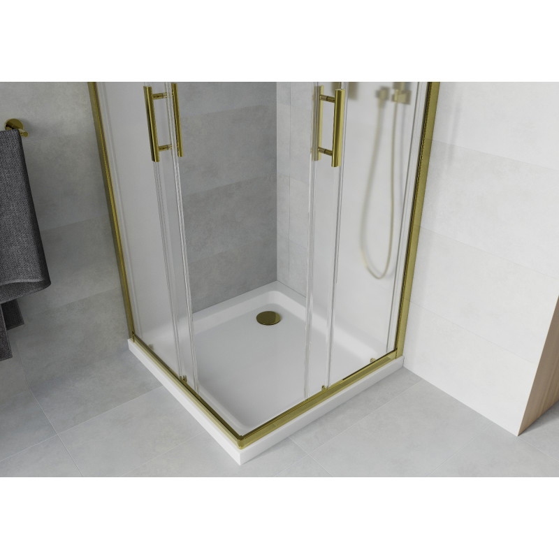Mexen Rio square shower cabin 70 x 70 cm, frost, gold + Flat tray, white - 860-070-070-50-30-4010G