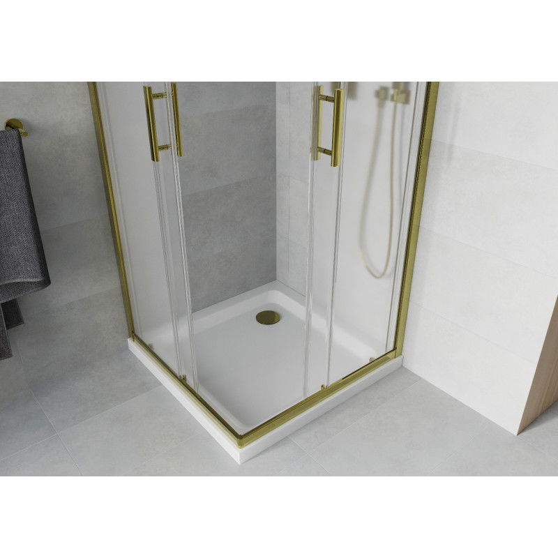 Mexen Rio square shower enclosure 70 x 70 cm, frosted, gold + Flat tray, white - 860-070-070-50-30-4010G