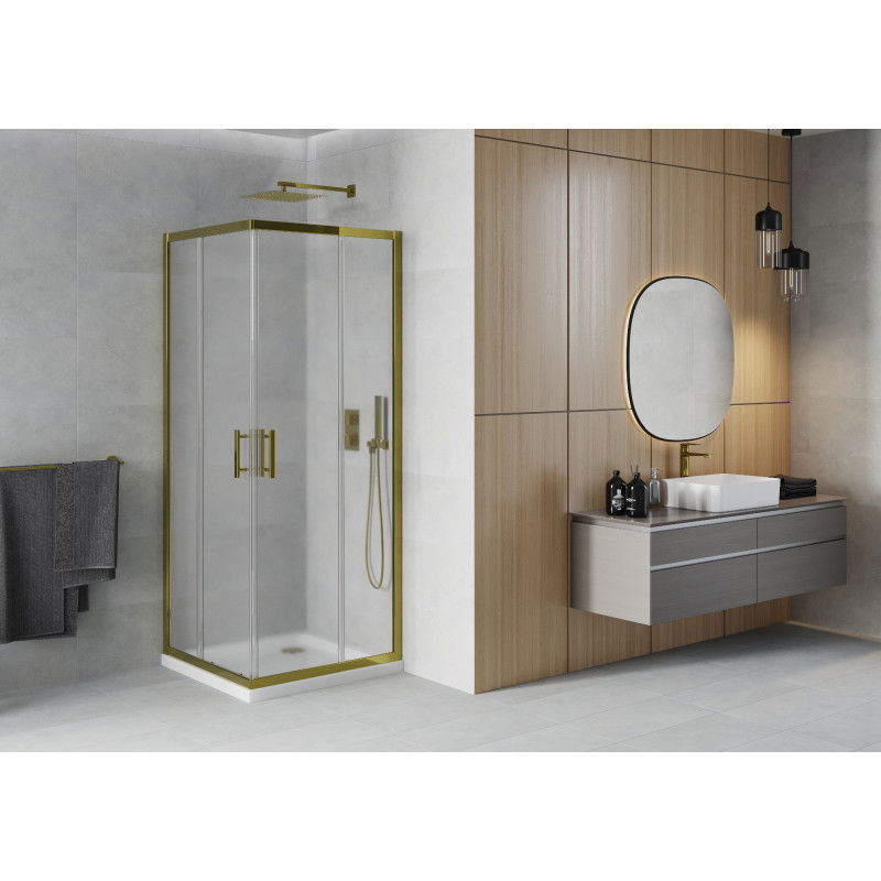 Mexen Rio square shower cabin 80 x 80 cm, frosted, gold + Flat tray, white - 860-080-080-50-30-4010G