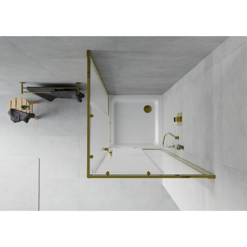 Mexen Rio 80 x 80 cm Square Shower Cabin, Frosted, Gold + Flat Shower Tray, White - 860-080-080-50-30-4010G