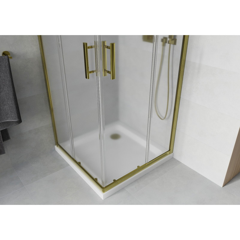 Mexen Rio square shower enclosure 90 x 90 cm, frosted, gold + Flat tray, white - 860-090-090-50-30-4010G