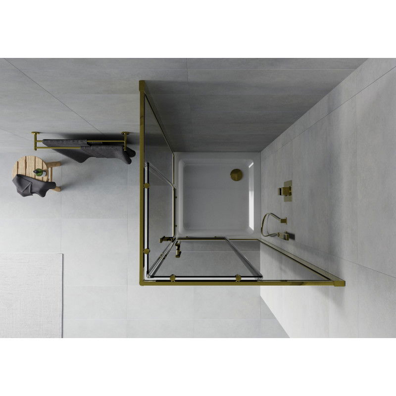 Mexen Rio square shower cabin 80 x 80 cm, graphite, gold + Flat tray, white - 860-080-080-50-40-4010G