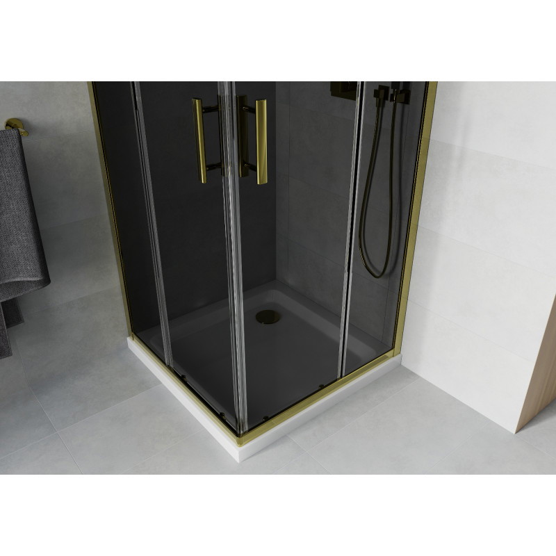 Mexen Rio square shower cabin 80 x 80 cm, graphite, gold + Flat shower tray, white - 860-080-080-50-40-4010G