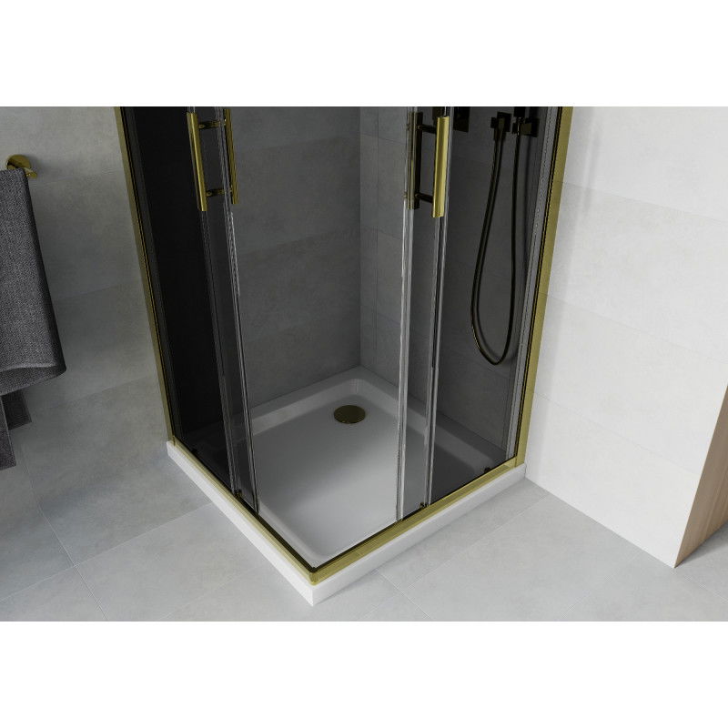 Mexen Rio square shower cabin 80 x 80 cm, graphite, gold + Flat tray, white - 860-080-080-50-40-4010G