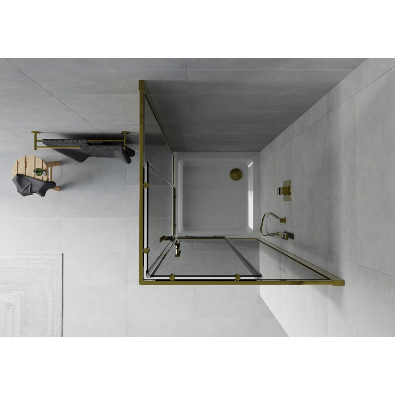 Mexen Rio square shower cabin 90 x 90 cm, graphite, gold + Flat tray, white - 860-090-090-50-40-4010G