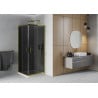 Mexen Rio square shower enclosure 90 x 90 cm, graphite, gold + Flat shower tray, white - 860-090-090-50-40-4010G