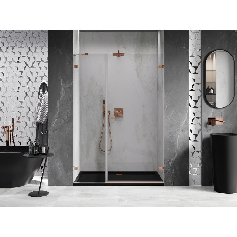 Mexen Lunar-B Right Hinged Shower Door 145 cm, Transparent, Brushed Copper - 832S-145-050-65-00-P