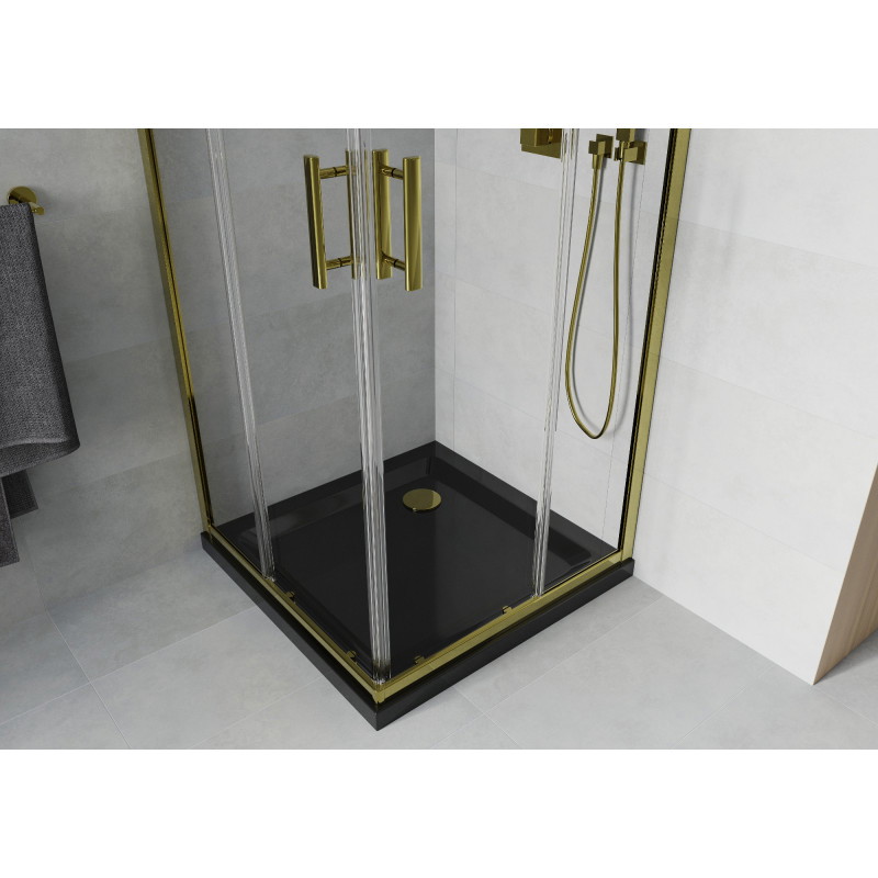 Mexen Rio square shower cabin 90 x 90 cm, transparent, gold + Flat black shower tray - 860-090-090-50-00-4070G